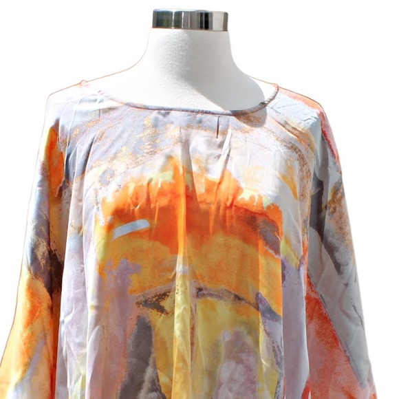 Chico's Silk Kimono Sunset Orange Abstract Print Size: S/M - Picture 3 of 8